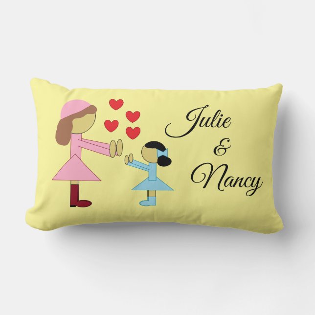 Children & Love:  Light Yellow Lumbar Pillow (Front)