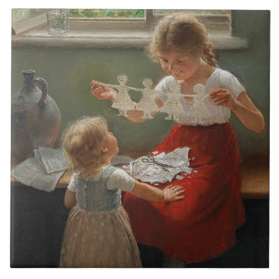 Children Making Silhouettes (Cute Kids Playing) Ceramic Tile