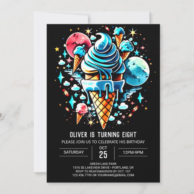 Children Modern Watercolor Boy Ice Cream Birthday Invitation (Front)