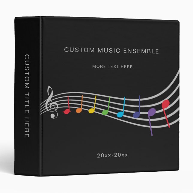 Children Music Choir Rainbow Music Notes Concert 3 Ring Binder (Front/Spine)