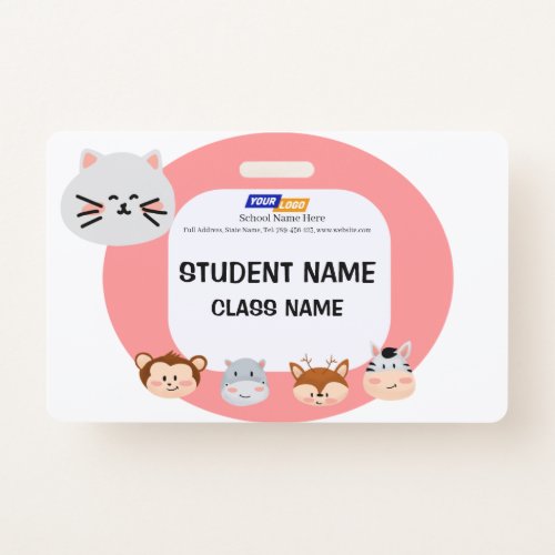 Children name tag with cute animal design badge