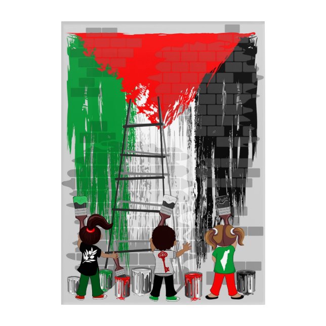 Children of Gaza Painting Palestine Flag  Acrylic Print (Front)
