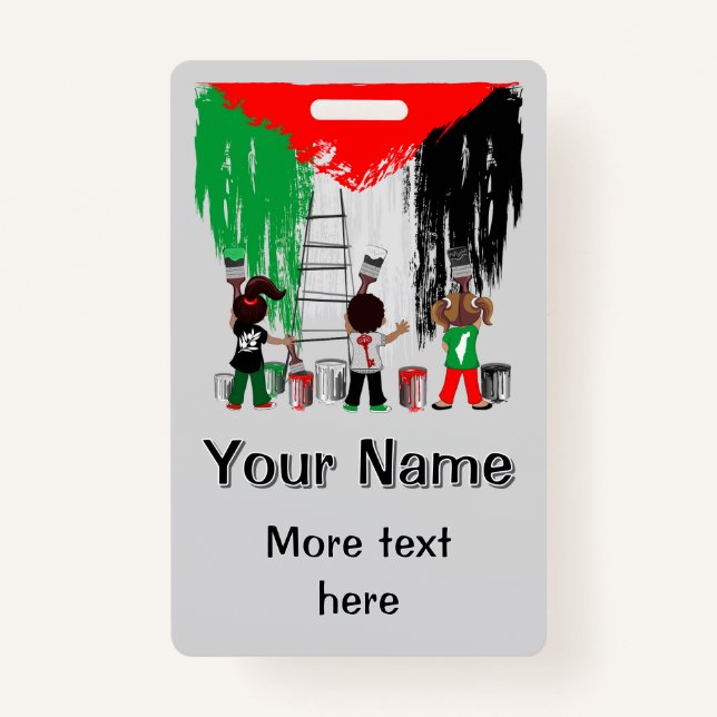 Children of Gaza Painting Palestine Flag  Badge (Front)