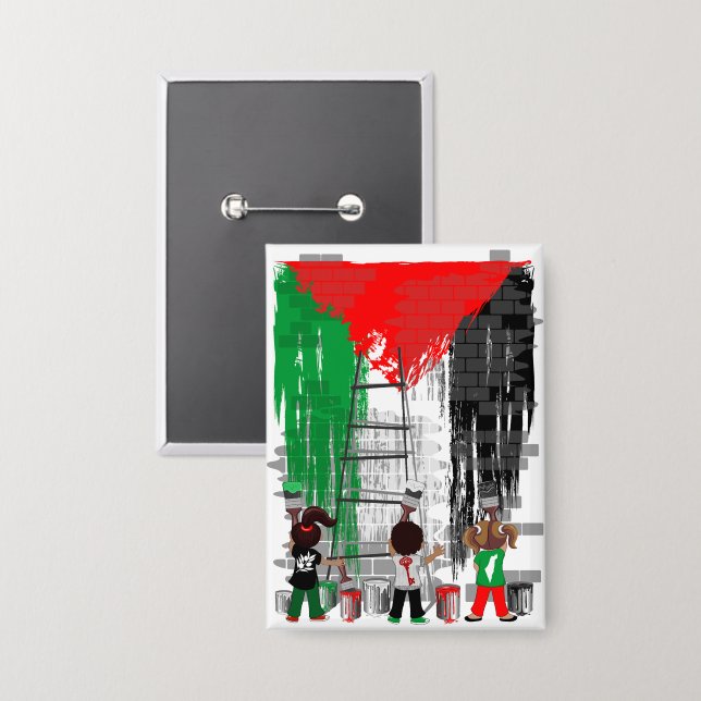 Children of Gaza Painting Palestine Flag  Button (Front/Back)