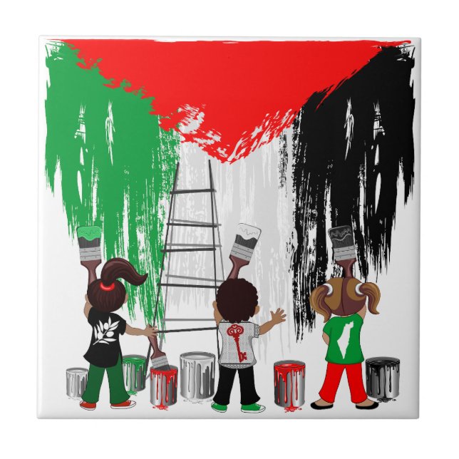 Children of Gaza Painting Palestine Flag  Ceramic Tile (Front)