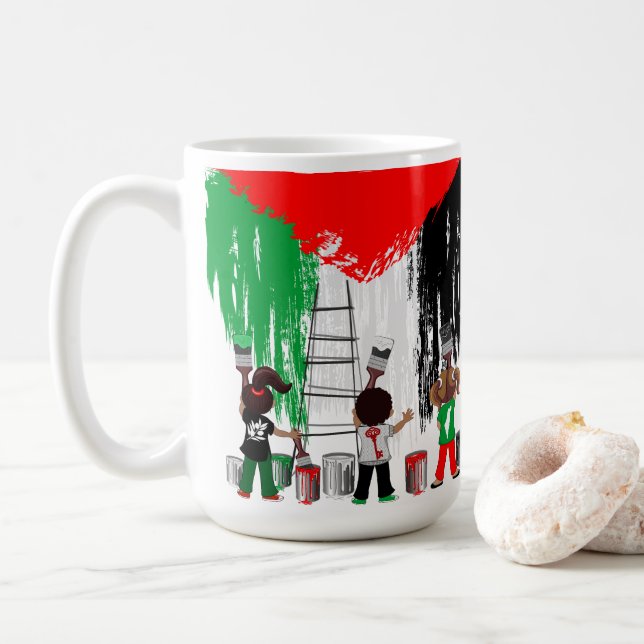 Children of Gaza Painting Palestine Flag  Coffee Mug (With Donut)