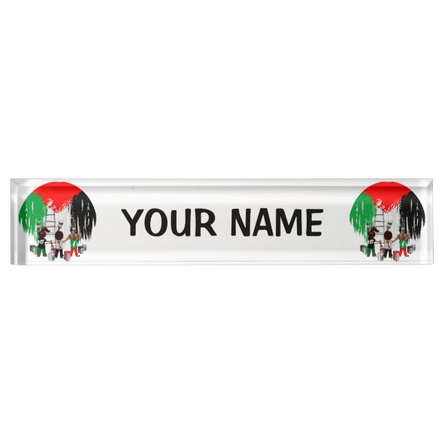 Children of Gaza Painting Palestine Flag  Desk Name Plate (Front)