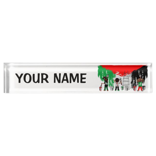 Children of Gaza Painting Palestine Flag  Desk Name Plate (Front)