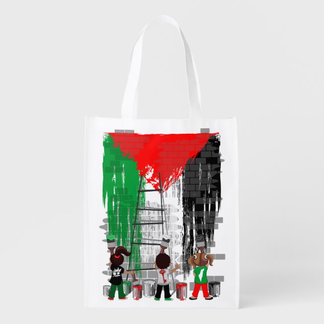 Children of Gaza Painting Palestine Flag  Grocery Bag (Front)