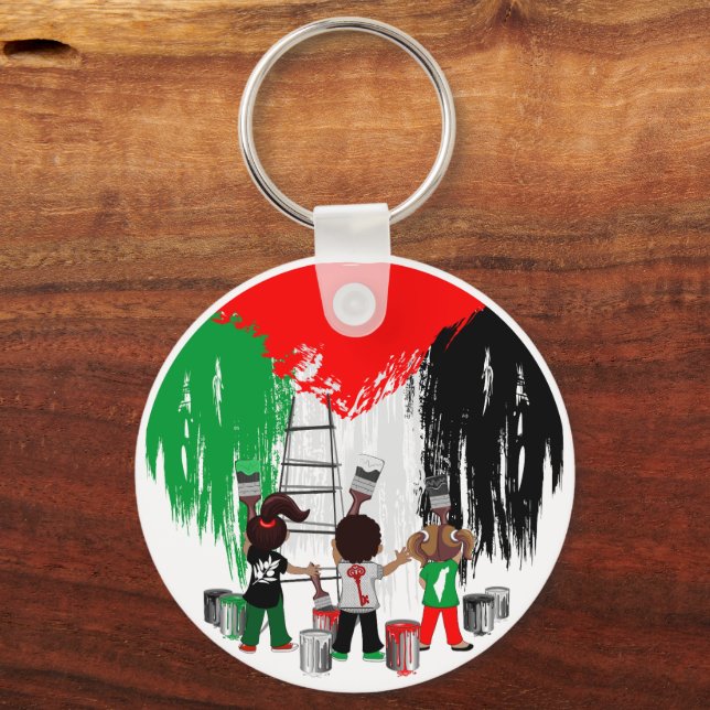 Children of Gaza Painting Palestine Flag  Keychain (Front)