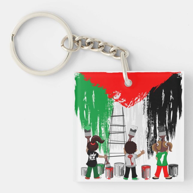 Children of Gaza Painting Palestine Flag  Keychain (Front)