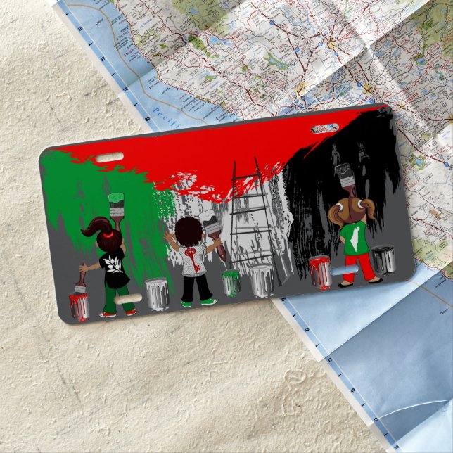 Children of Gaza Painting Palestine Flag  License Plate (In Situ)