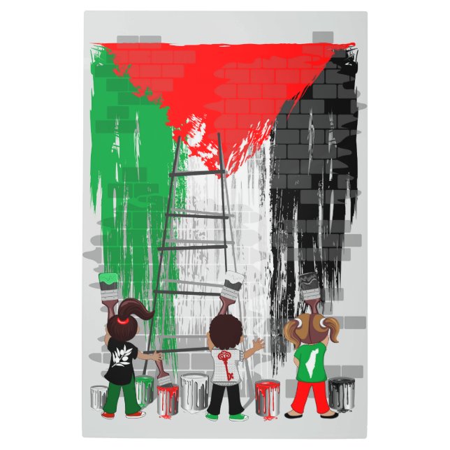 Children of Gaza Painting Palestine Flag  Metal Print (Front)