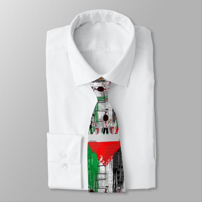 Children of Gaza Painting Palestine Flag  Neck Tie (Tied)