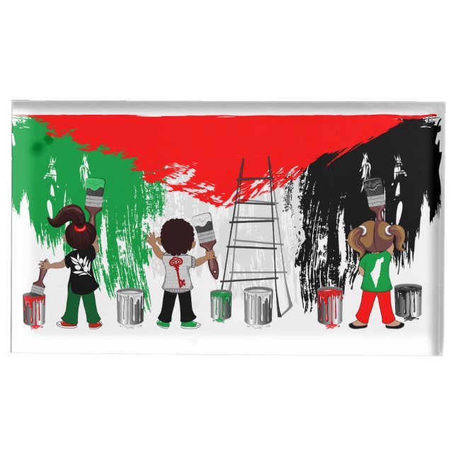 Children of Gaza Painting Palestine Flag  Place Card Holder (Front)