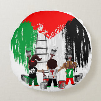 Children of Gaza Painting Palestine Flag Round Pillow