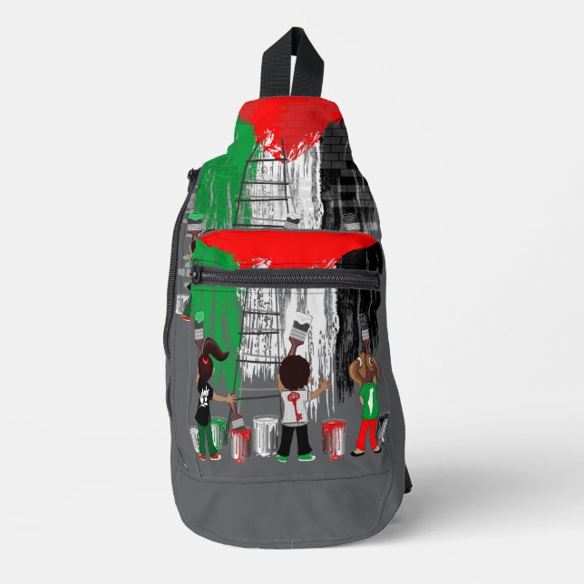 Children of Gaza Painting Palestine Flag  Sling Bag (Front)