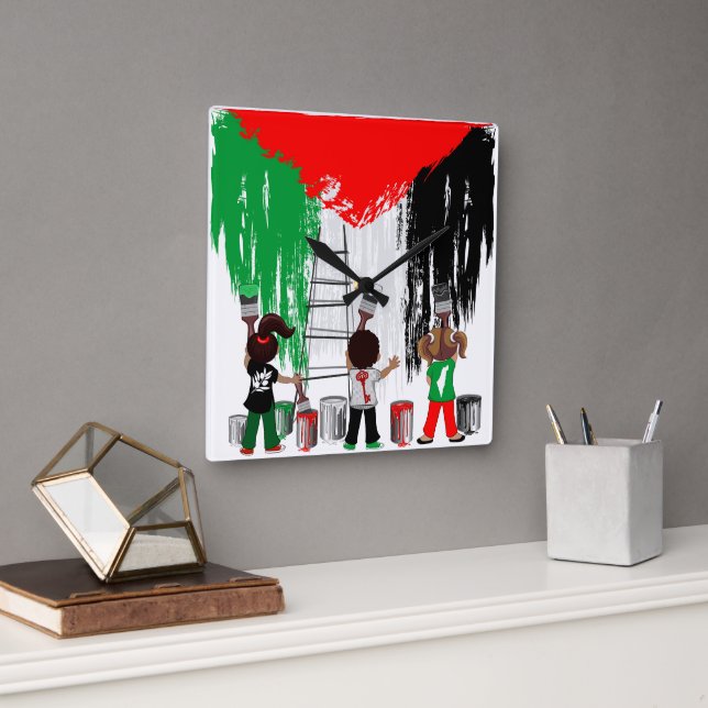 Children of Gaza Painting Palestine Flag  Square Wall Clock (Office)