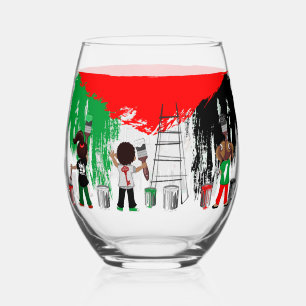Children of Gaza Painting Palestine Flag Stemless Wine Glass