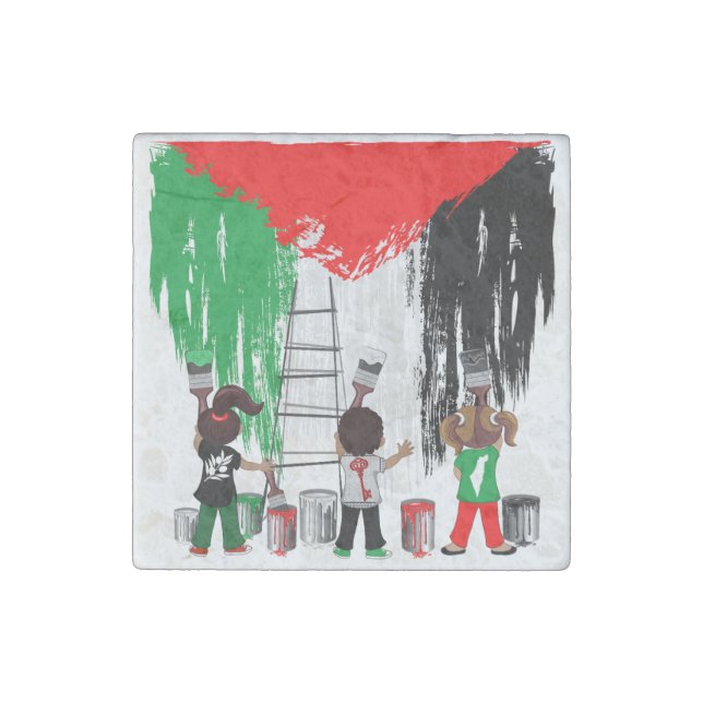 Children of Gaza Painting Palestine Flag  Stone Magnet (Front)
