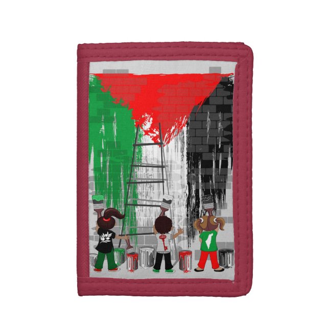 Children of Gaza Painting Palestine Flag  Trifold Wallet (Front Vertical)