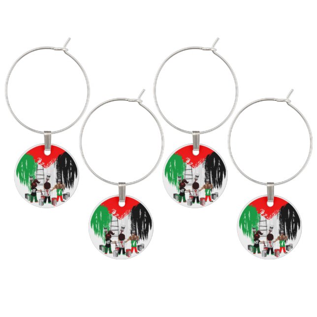 Children of Gaza Painting Palestine Flag  Wine Charm (Staggered)