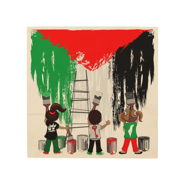 Children of Gaza Painting Palestine Flag  Wood Wall Art (Front)