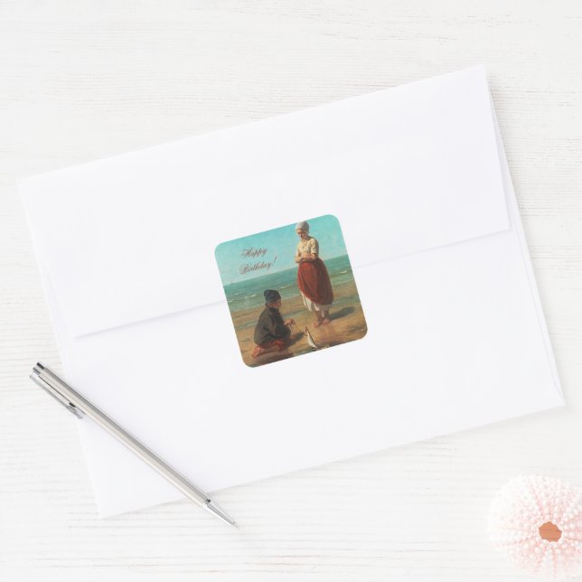 Children of the sea, Jozef Israels  Square Sticker (Envelope)