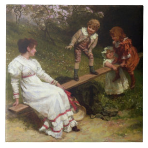 Children on a Seesaw (by Frederick Morgan) Ceramic Tile