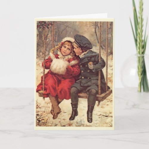 Children on a Swing Christmas Holiday Card