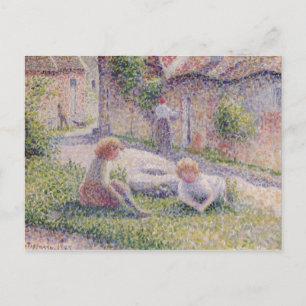Children on Farm Impressionism Postcard