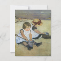 Children on the Beach by Cassatt, Vintage Birthday Invitation