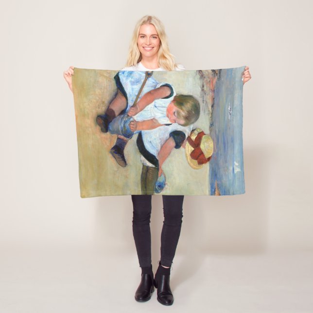 Children on the Beach, Cassatt Fleece Blanket (In Situ)