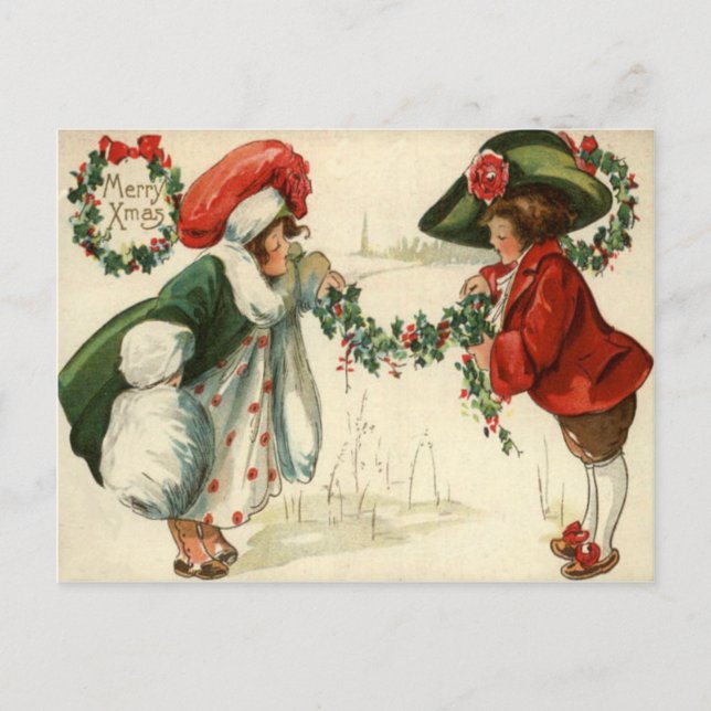 Children Out In The Snow Postcard (Front)