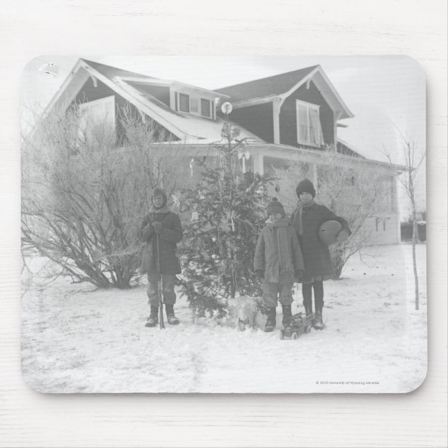 Children outside with Christmas tree Mouse Pad (Front)