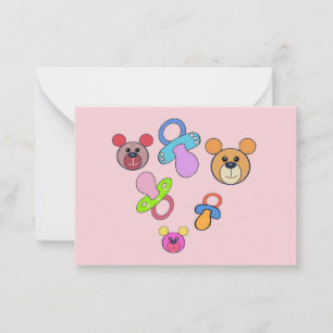 Children, pacifier, pacifier and teddy bear baby. note card