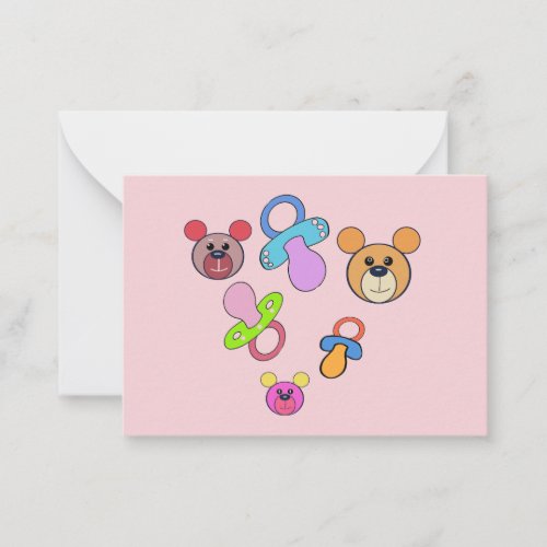 Children, pacifier, pacifier and teddy bear baby. note card