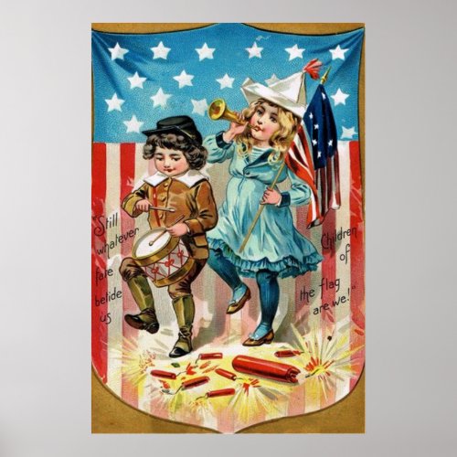 Children Parade American Flag Vintage 4th of July Poster