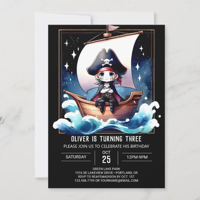 Children Pastel Pirate Birthday Invitation (Front)