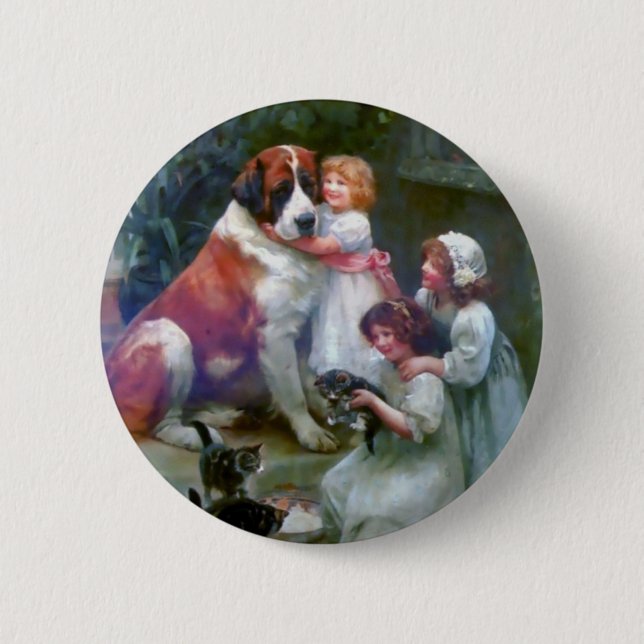 Children Pets Dog Cats Painting Button (Front)