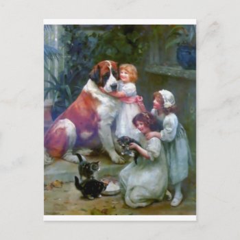 Children Pets Dog Cats Painting Postcard by EDDESIGNS at Zazzle
