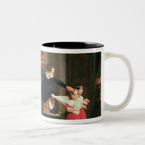 Children playing at coach and horses Two_Tone coffee mug