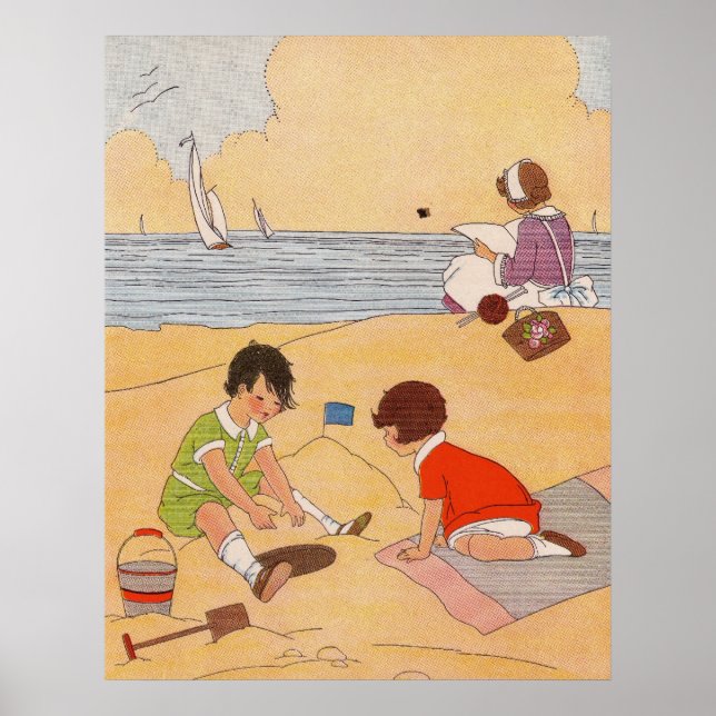Children Playing At The Beach Poster (Front)