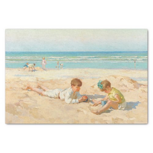 Children Playing at the Beach Vintage Antique Art Tissue Paper