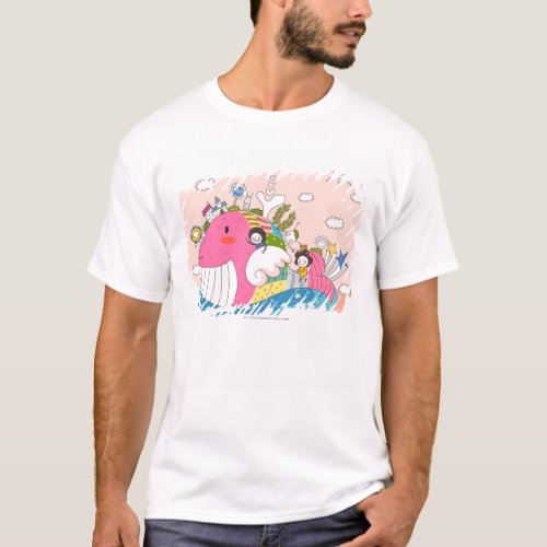 Children playing by fish in pond T_Shirt