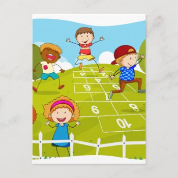 Children Playing Hopscotch In The Park Postcard by GraphicsRF at Zazzle