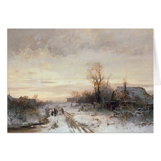 Children playing in a winter landscape cards (Front Horizontal)