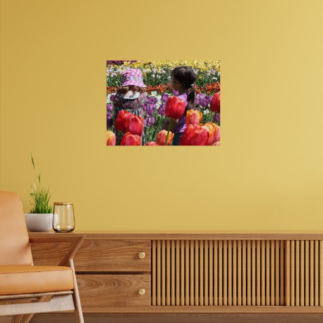 Children Playing in Colorful Tulip Garden Poster (Living Room 2)