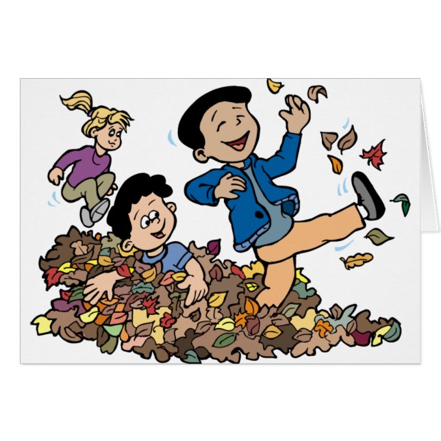 Children Playing In Leaves Cards (Front Horizontal)