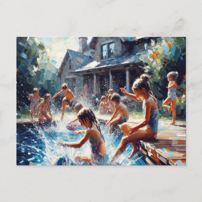 Children Playing in Pool,  Postcard (Front)